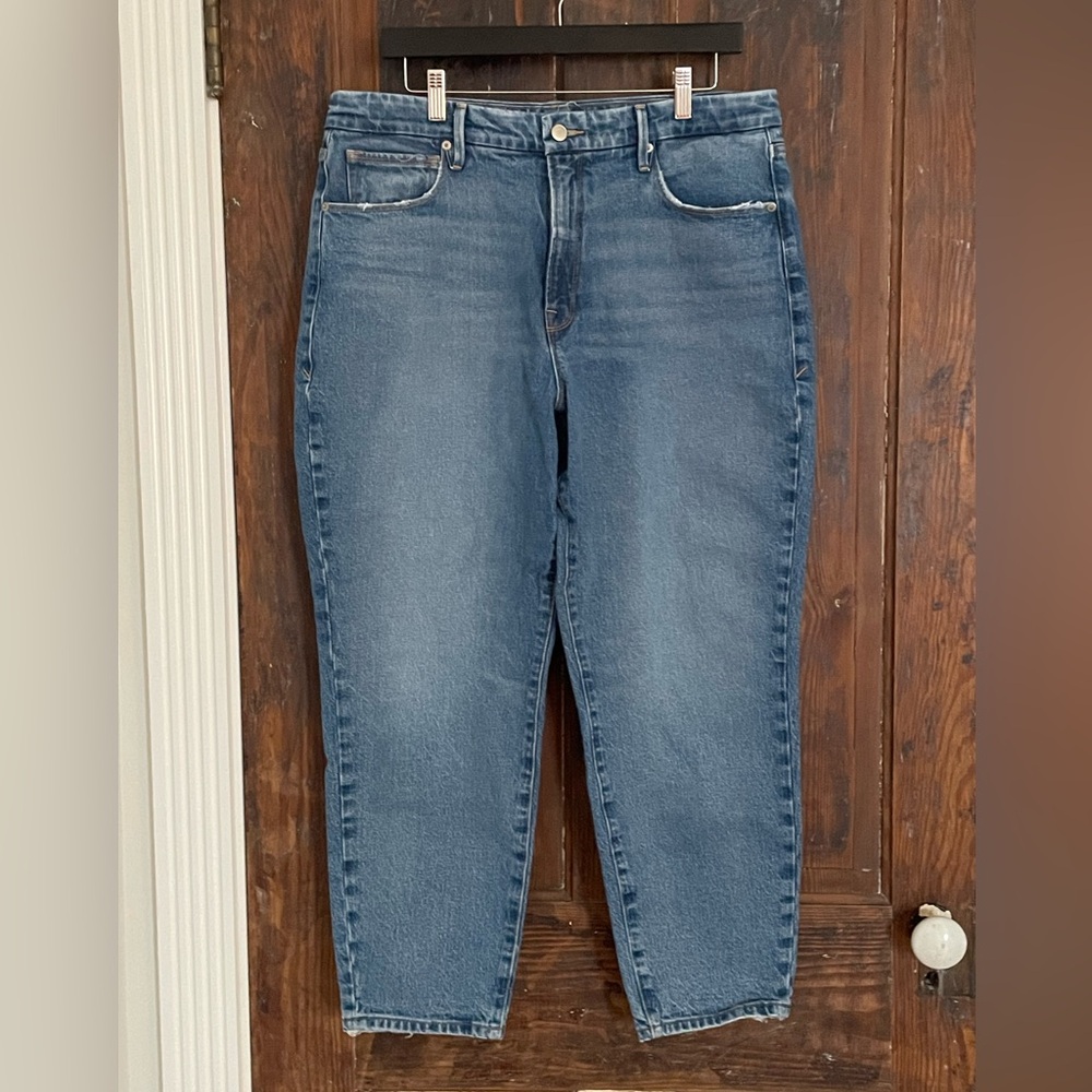 Good American GOOD MOM JEANS GM602T BLUE636 Size 14 32 Inseam 27.5" Washed Denim